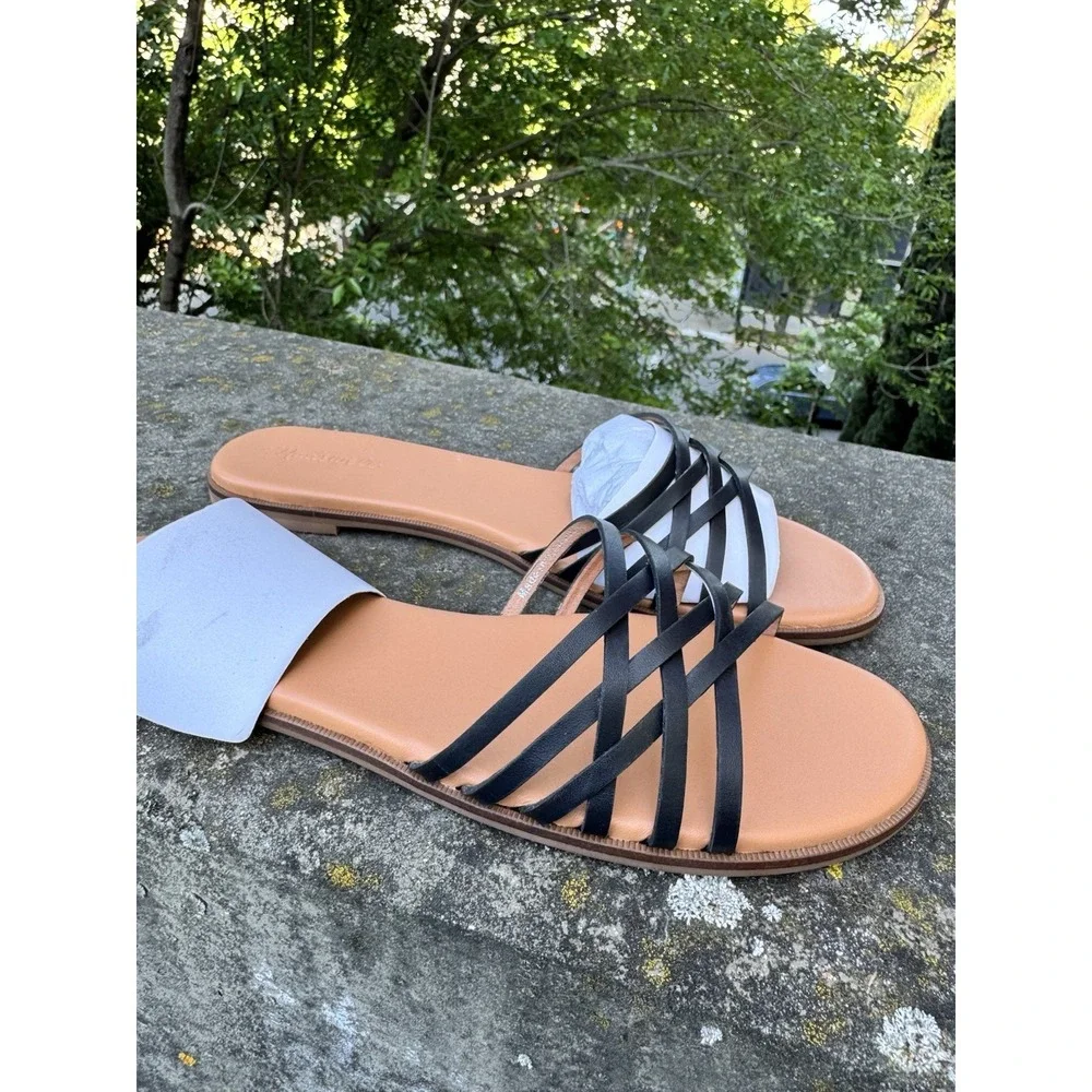 Madewell Tracie Crisscross Slide Sandals Black Leather Size 11 AM195